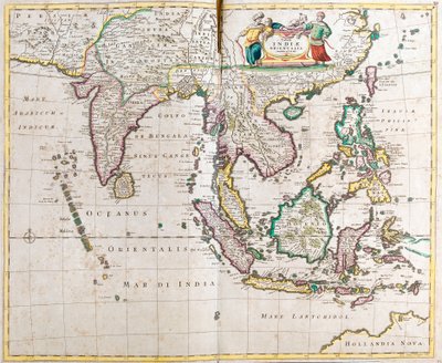 Map of East India (South and Southeast Asia: Pakistan, India, Nepal, Bangladesh, Burma, Sri Lanka, Thailand, Malaysia, Vietnam, Cambodia, Laos, Philippines, Singapore and Indonesia) by Frederick de Wit