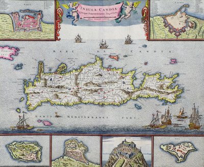 Map of the Island of Candia (Crete) with the Sea Port of Herakleion by Frederick de Wit