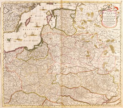 Map of the Kingdom of Poland, Duchies of Lithuania and Livonia (Latvia) and Ukraine by Frederick de Wit