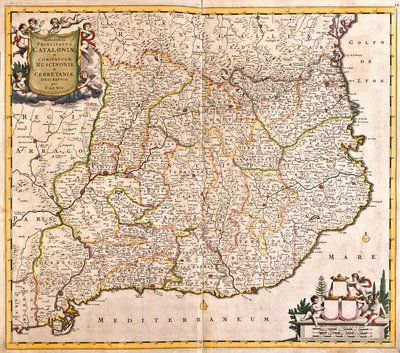 Map of the Principality of Catalonia (Spain) (etching) by Frederick de Wit