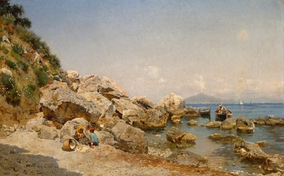On The Beach, Capri With Vesuvius in the Background by Frederico del Campo