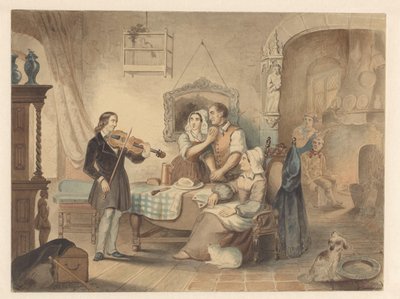 Charles Auguste de Bériot Plays Violin for a Company by Frederik Carel de Graaff (signed by artist)