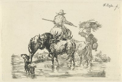 Shepherd and Shepherdess Wading Through a Stream by Frederik Cornelis Rose