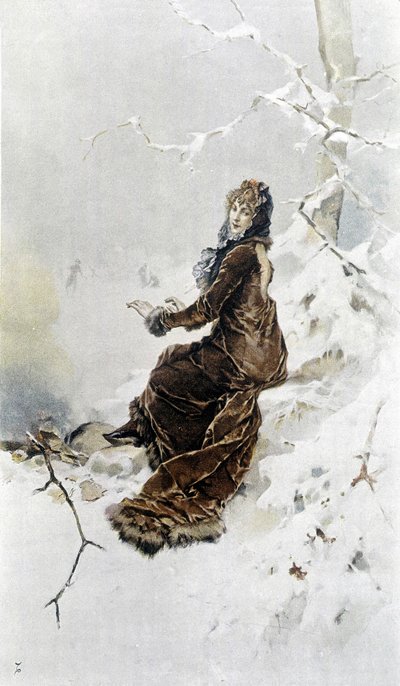 Woman in the Snow: Allegory of Winter, Calendar Illustrated by Hubert Dys by Frederik Hendrik Kaemmerer