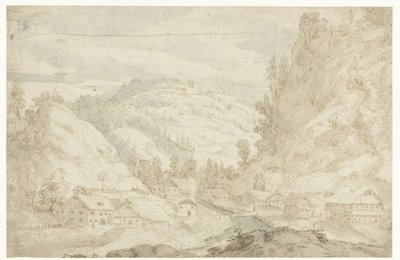 View of a Valley with a Village and a Mountain Stream (Sketchbook, Series Title) by Frederik van Valckenborch