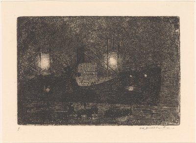 Boat at Quay in the Evening by Frederika Henriëtte Broeksmit (signed by artist)