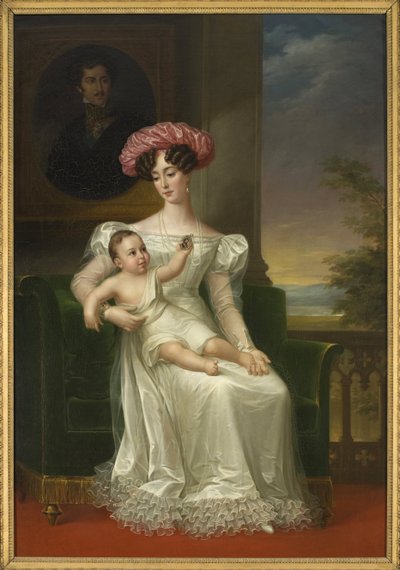 Portrait of Josephine of Leuchtenberg, Queen of Sweden and Norway, with her son Charles XV by Fredric Westin