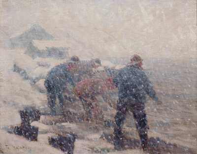 Fishermen Pull the Seine in a Snowstorm by Fredrik Kolstoe