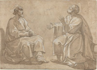 Two Seated Saints by French 17th Century