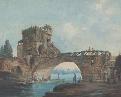 The Ponte Salario with Laundresses by French 18th Century after Hubert Robert