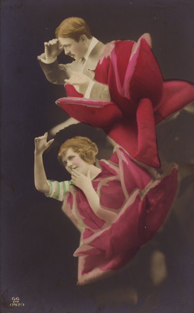 A Woman and a Man Each Emerge from a Rose by French Photographer