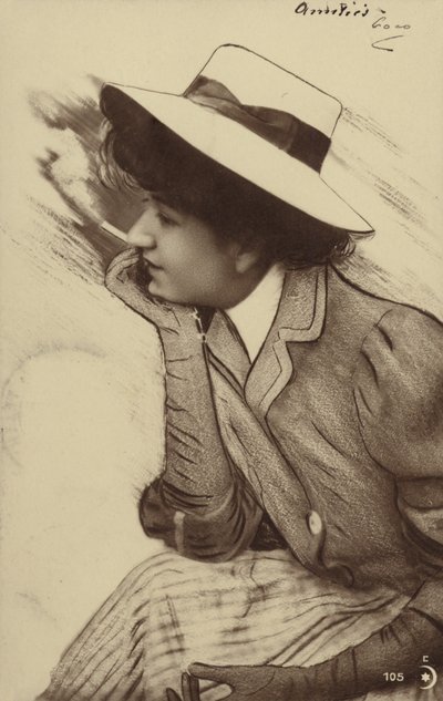 A young woman wearing a hat and smoking by French Photographer