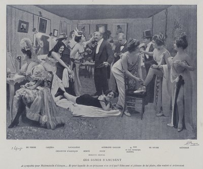 Actresses amusing themselves in the dressing rooms of the Theatre des Varietes, Paris by French Photographer