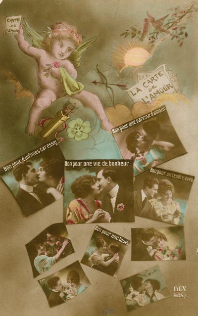 Card explaining the uses of postcards for lovers by French Photographer