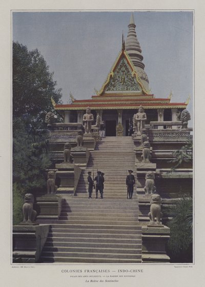 Changing of the guard at the Buddhist temple in the Indo-China section of the Exposition Universelle 1900, Paris by French Photographer