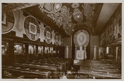 Chapel on board the steamboat, La Normandie. Postcard sent in 1913 by French Photographer