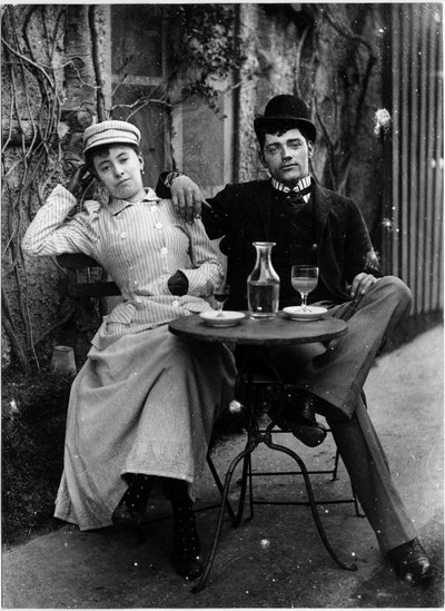 Couple on the Terrace of a Café and Drinking Absinthe - Photography, circa 1890 by French Photographer