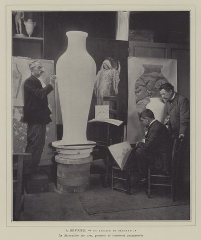 Decorating workshop at the Sevres porcelain factory, France by French Photographer