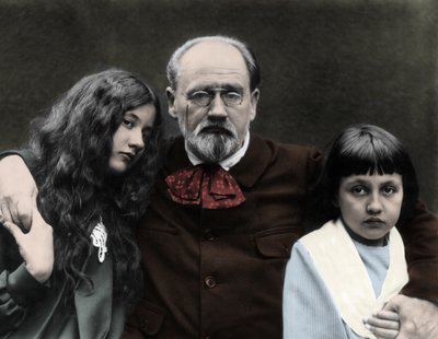 Émile Zola with his daughters, Denise and Jacques at his house in Verneuil-sur-Seine by French Photographer