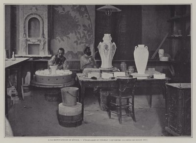 Enamelling by Brush at the Sevres Porcelain Factory, France by French Photographer
