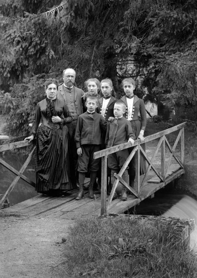 Family of urban dwellers, posing in their garden, near Bourmont in Haute-Marne, circa 1880. Photography. Ducos Collection. by French Photographer
