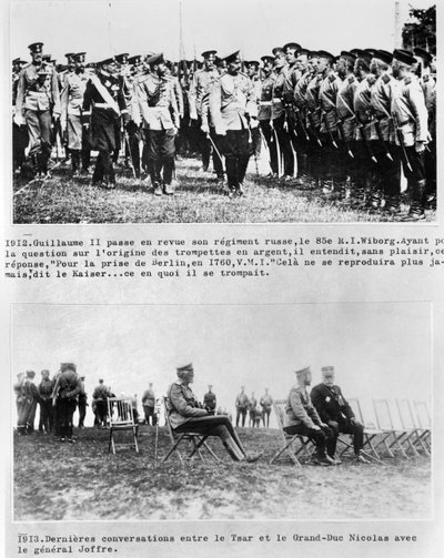 Final conversations between the Tsar and Grand Duke Nicholas II, and General Joffre, 1913 by French Photographer