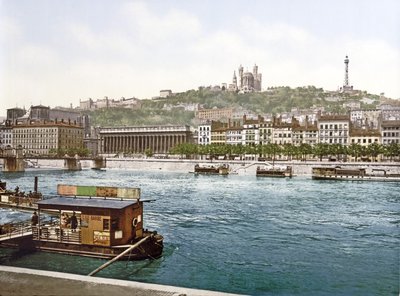 Fourvière from St. Antoine Quay, Lyons, pub. c.1900 by French Photographer
