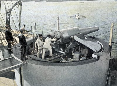 French Navy, late 19th century: Cannon exercise by French Photographer