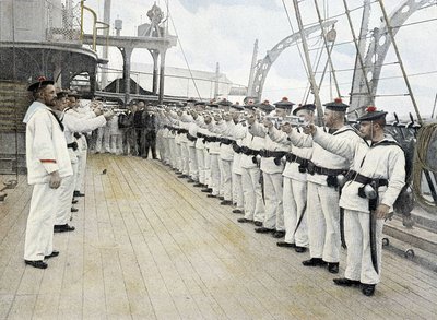 French Navy, late 19th century: Pistol - revolver exercise by French Photographer