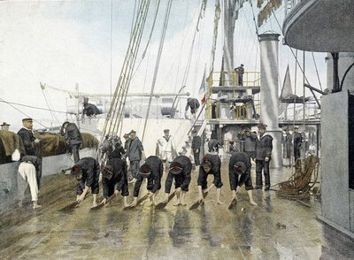 French Navy, late 19th century: Washing the deck by French Photographer