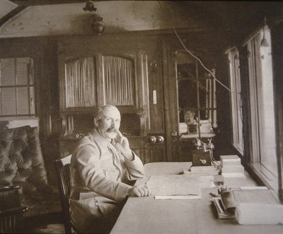 General Pétain in his railway wagon-salon HQ during the Battle of Verdun, February-December 1916 by French Photographer