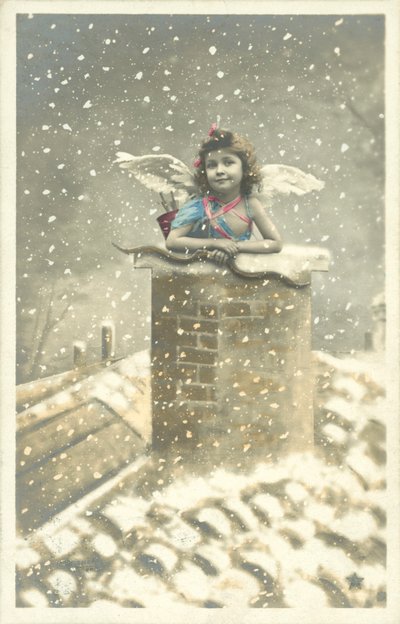 Girl Angel Emerging from Chimney Pot in the Snow by French Photographer