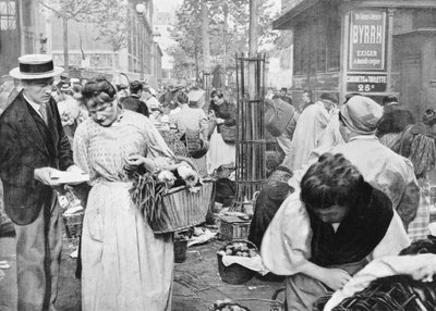 Hawker Among the Buyers and Sellers, Les Halles, Paris, 1896 by French Photographer