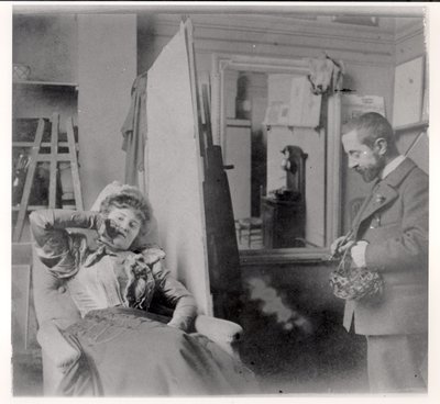 Henri de Toulouse-Lautrec (1864-1901) in His Studio with Misia Natanson by French Photographer