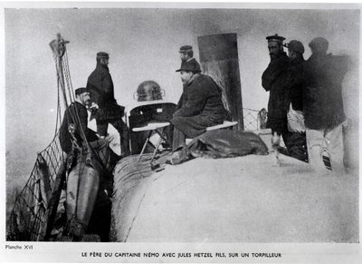 Jules Verne (1828-1905) and Jules Hetzel Son on a Torpedo by French Photographer