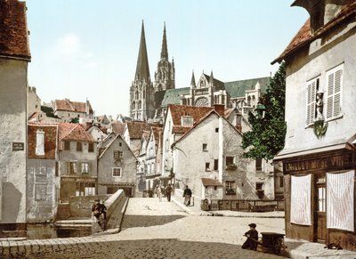 Looking Down a Street in Chartres with the Cathedral in the Background, 1890-1900 by French Photographer