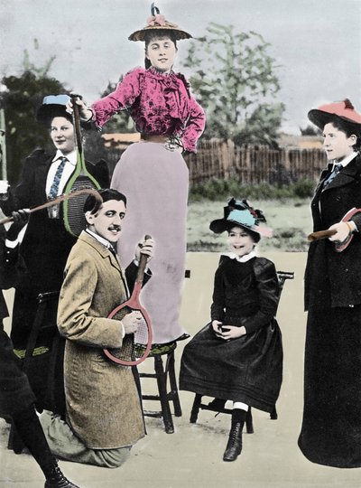 Marcel Proust with Young Women Playing Guitar on a Tennis Racket, Paris by French Photographer