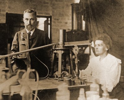 Pierre and Marie Curie in the laboratory by French Photographer
