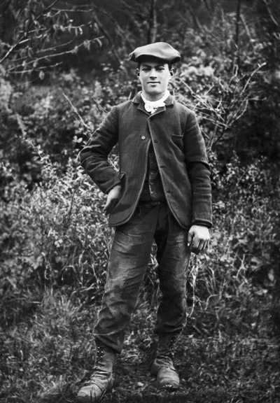 Portrait of a Young Man, Headdress of a Beret, in the Garden of the Abbey of Septfontaines, Near Bourmont en Haute Marne. Photography Late 19th Century. Ducos Collection by French Photographer