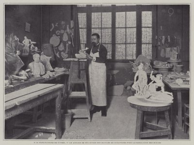 Preparing moulds in a workshop at the Sevres porcelain factory, France by French Photographer