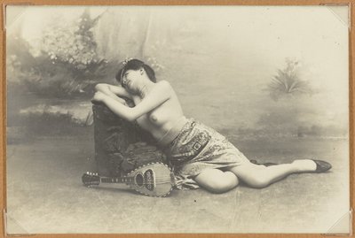 Reclining Woman with Mandolin, c.1895 by French Photographer