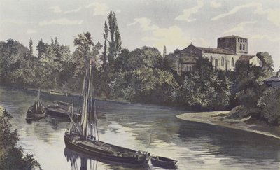 Saint-Denis-de-Piles, Church, General View on the Banks of the Isle by French Photographer