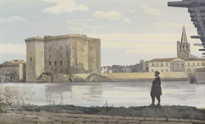 Tarascon, Castle, Bell Tower of Sainte-Marthe Church and Suspension Bridge over the Rhone by French Photographer