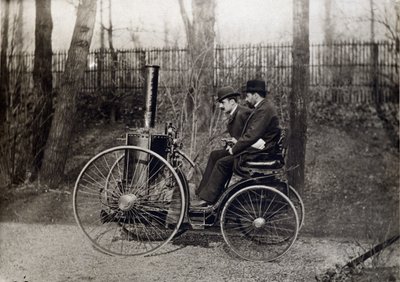 The first steam vehicle driven by the Count of Dion by French Photographer