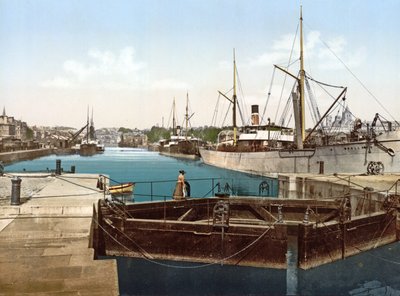 View Up the Canal from the Lock Gates at Caen, 1980-1900 by French Photographer