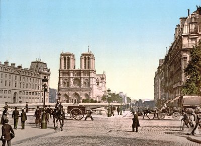 Western Façade of Notre Dame, and Pont St. Michel, Paris by French Photographer