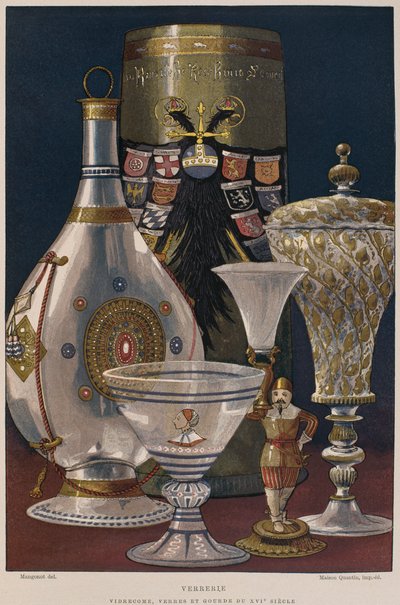 16th Century Glassware (from Dictionnaire de Lameublement et de la Decoration by Henry Havard, Volume 4, Plate 61) by French School