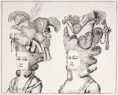 18th Century French Girls wearing Extravagant Hair Styles and Hats by French School