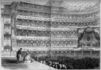 18th century architecture: interior view of the Theatre Royal in Turin (Italy) during a gala show on January 23 by French School
