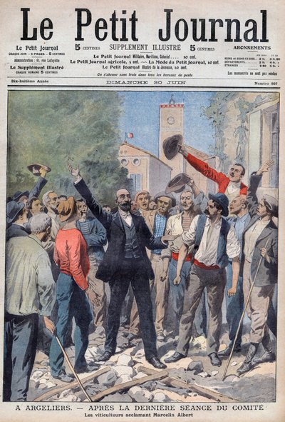1907 - wine crisis in south of France - front page of the newspaper Le Petit Journal of 30 June 1907 by French School